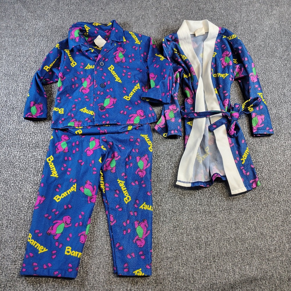 Vintage Barney 3 pc PJ and Robe set 4T rare
